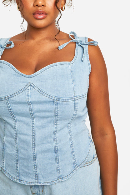 Plus Bow Detail Denim Corset Top