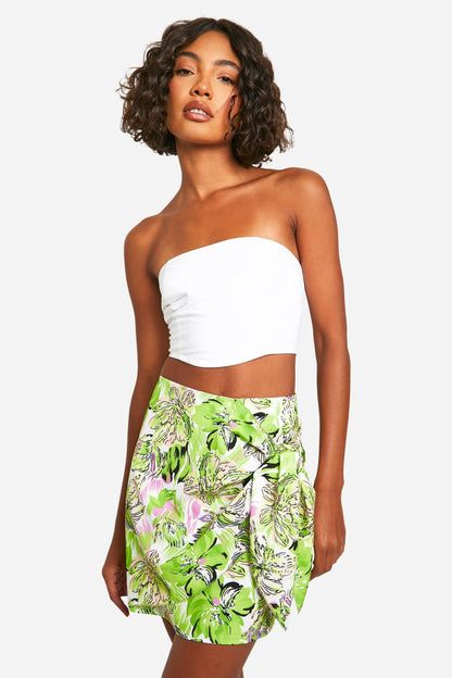 Tall Woven Floral Print Tie Mini Skirt