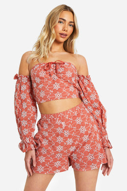 Broderie Cold Shoulder Crop Top