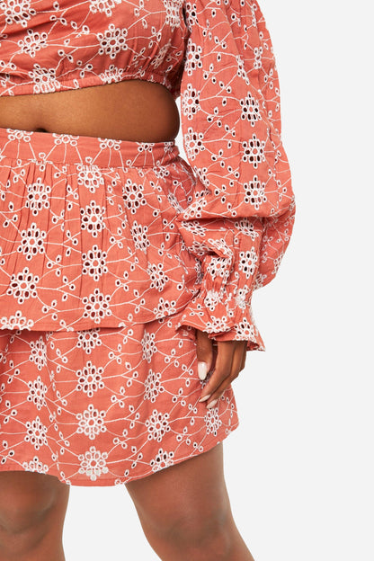 Plus Broderie Tiered Frill Mini Skirt