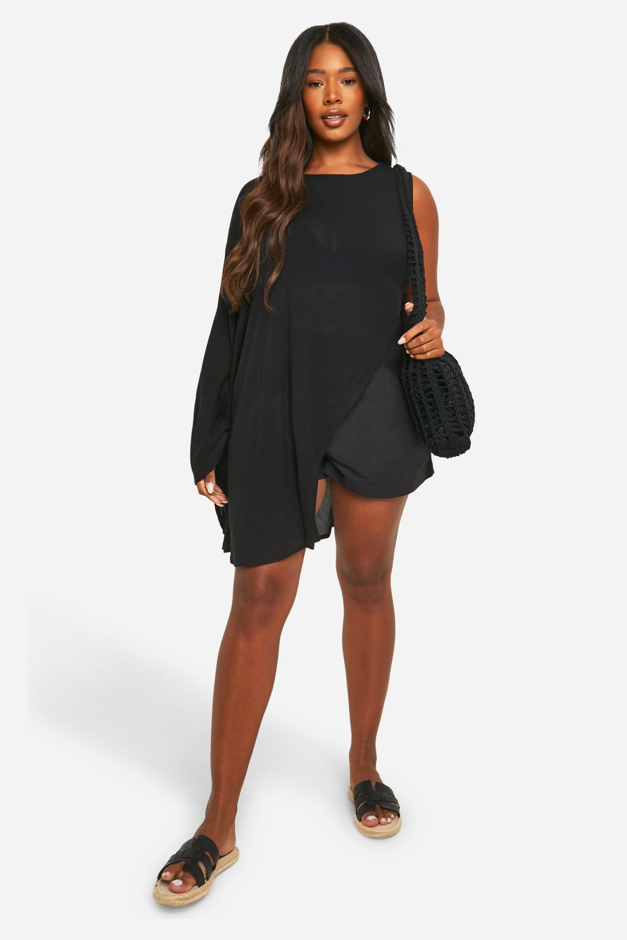 Plus Cheesecloth High Neck Longline Top