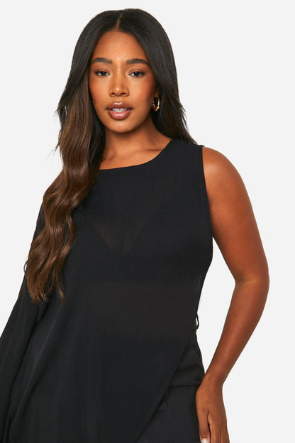 Plus Cheesecloth High Neck Longline Top