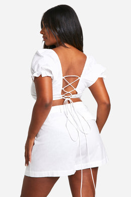 Plus Cotton Puff Sleeve Crop Top