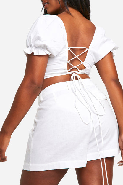 Plus Cotton Puff Sleeve Crop Top