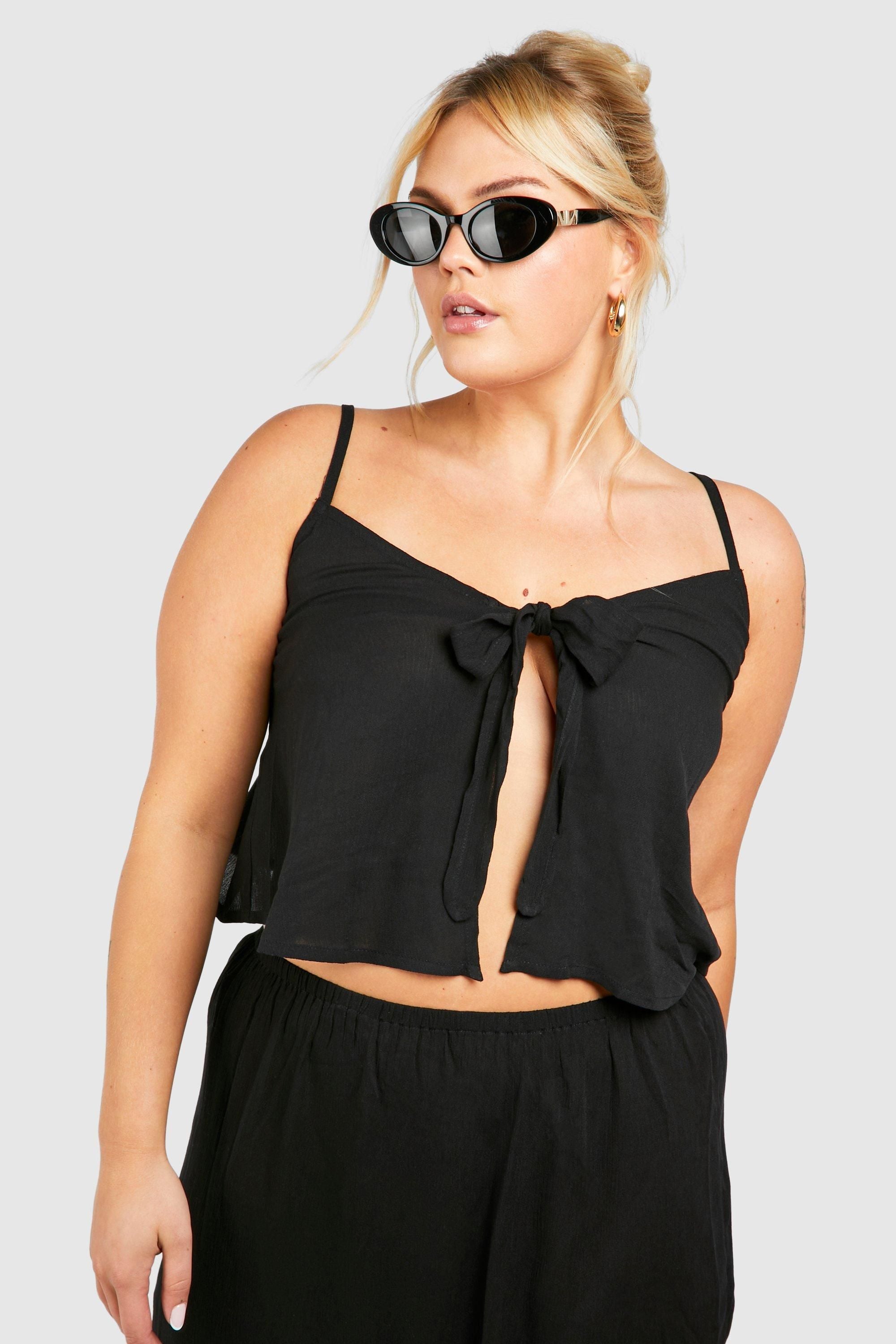 Plus Cheesecloth Tie Front Top