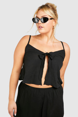 Plus Cheesecloth Tie Front Top