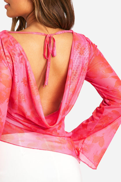 Petite Floral Mesh Backless Top