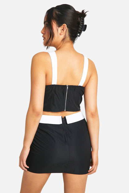 Contrast Waistband Flower Detail Mini Skirt