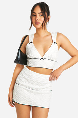 Textured Bow Detail Mini Skirt