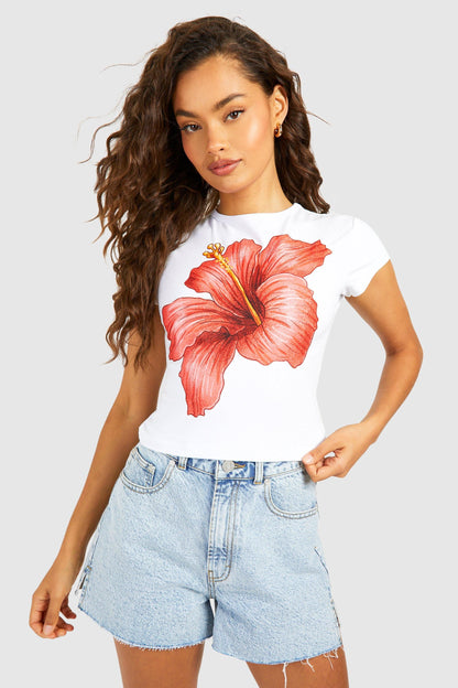 Flower Printed Cap Sleeve Baby Tee