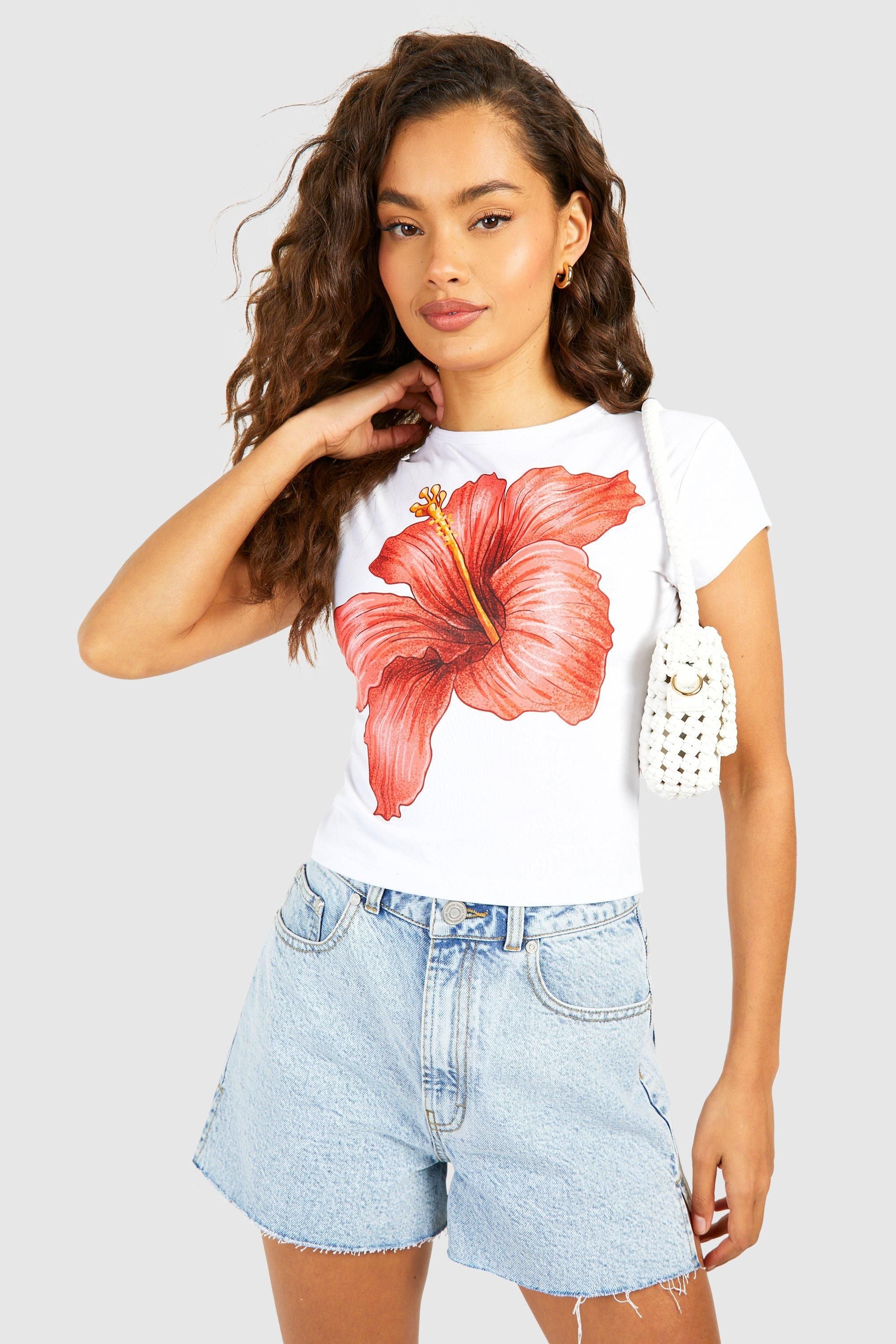 Flower Printed Cap Sleeve Baby Tee