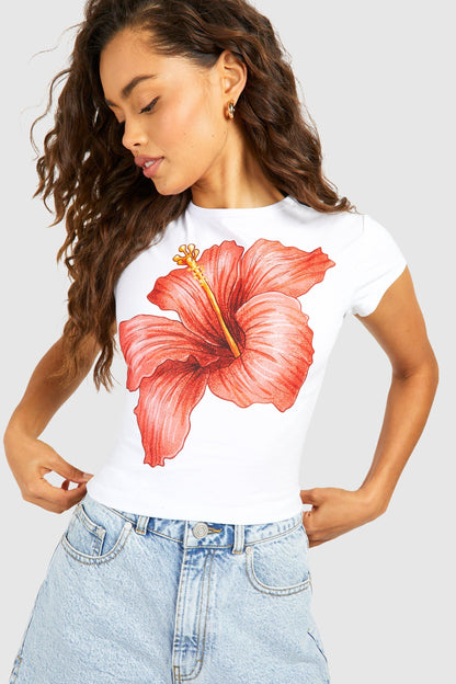 Flower Printed Cap Sleeve Baby Tee