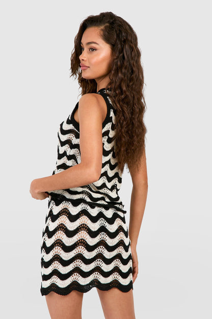 Zig Zag Crochet Knitted Mini Skirt
