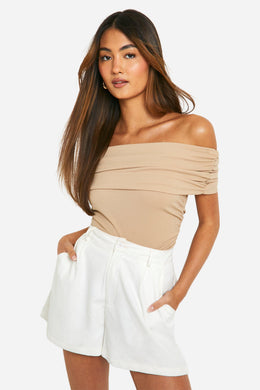 Crepe Bardot Ruched Top