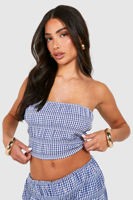 Petite Gingham Woven Bandeau Top