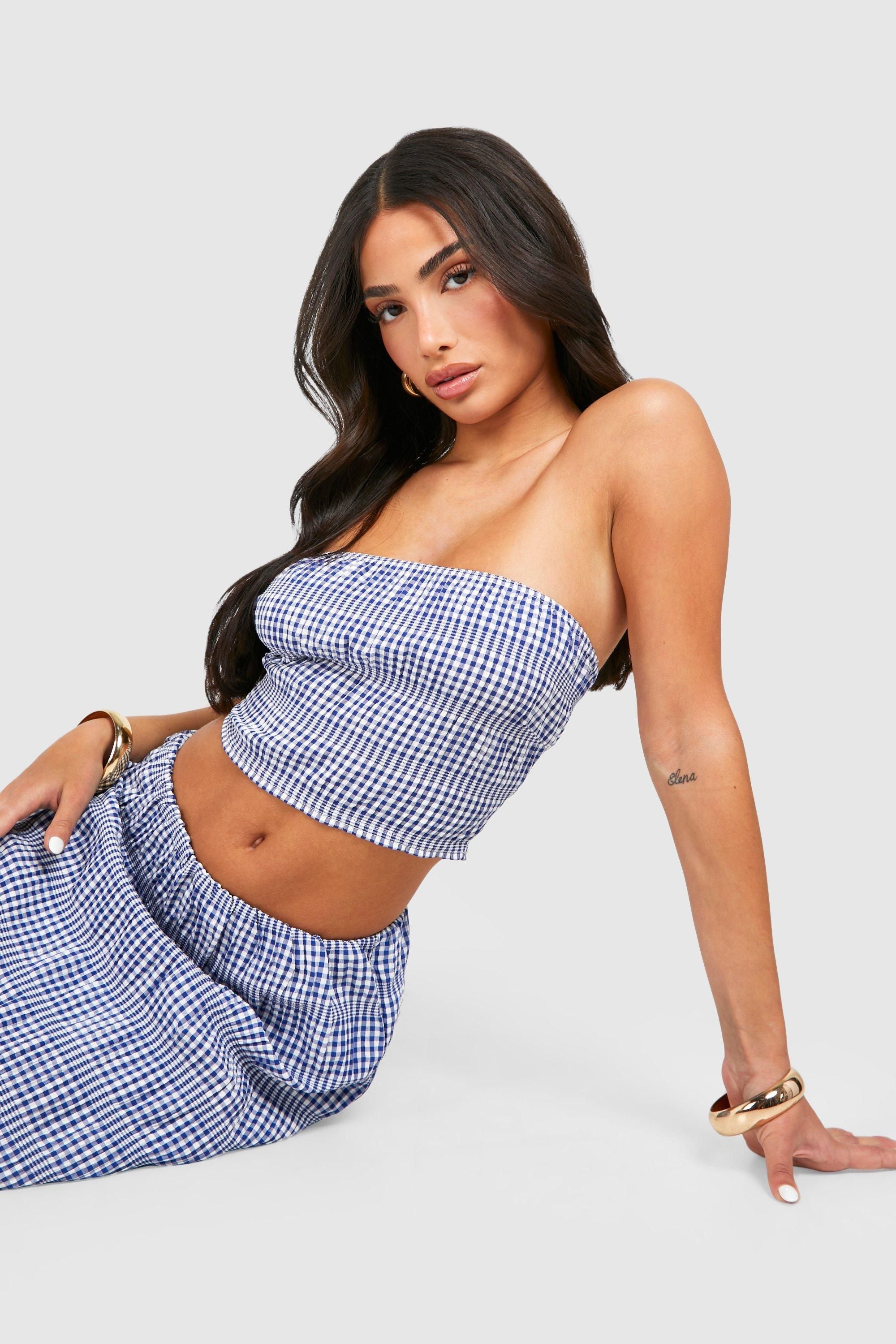 Petite Gingham Woven Bandeau Top