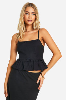 Linen Look Tie Back Peplum Cami