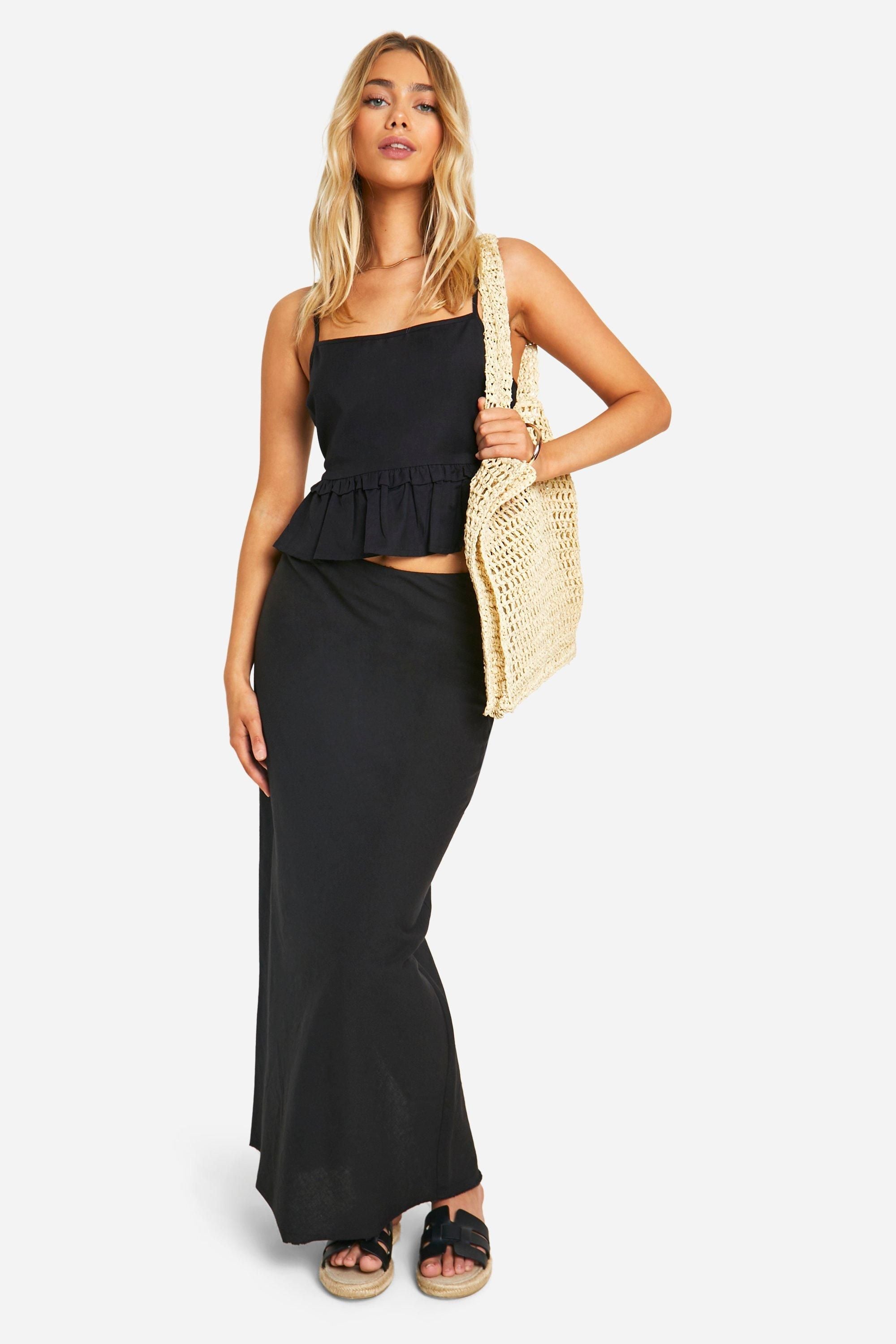 Linen Look Tie Back Peplum Cami
