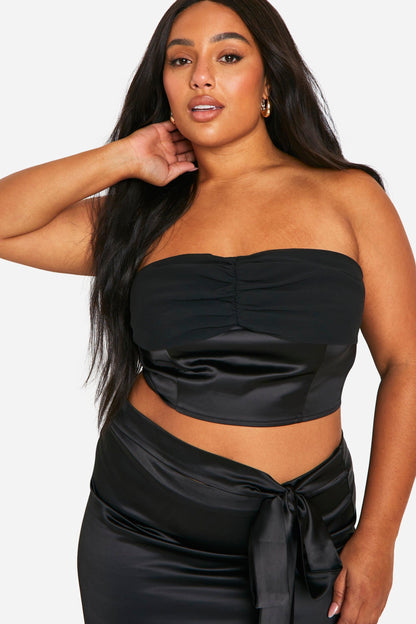 Plus Satin Bandeau Top