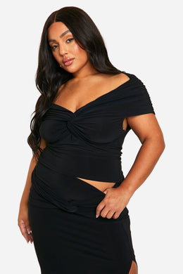 Plus Double Slinky Twist Front Off Shoulder Top