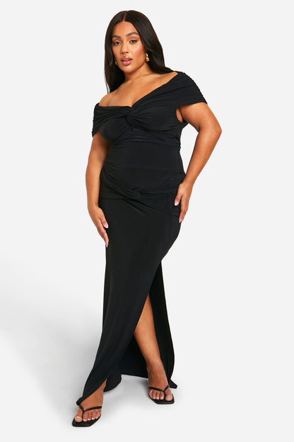 Plus Double Slinky Twist Front Off Shoulder Top