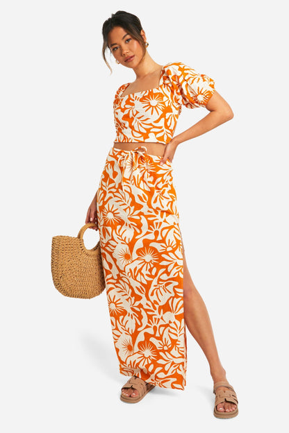 Abstract Floral Printed Cotton Maxi Skirt