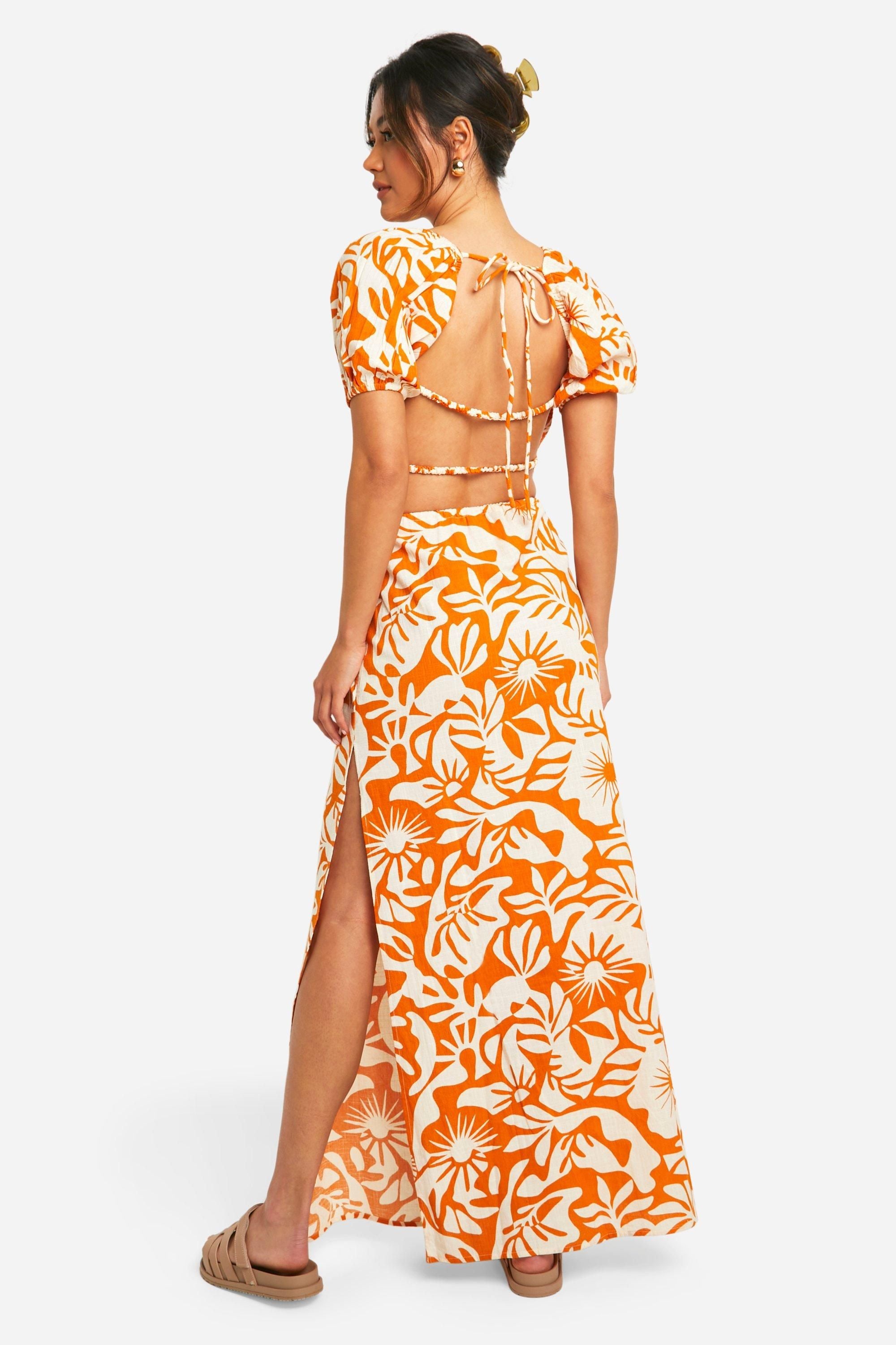 Abstract Floral Printed Cotton Maxi Skirt