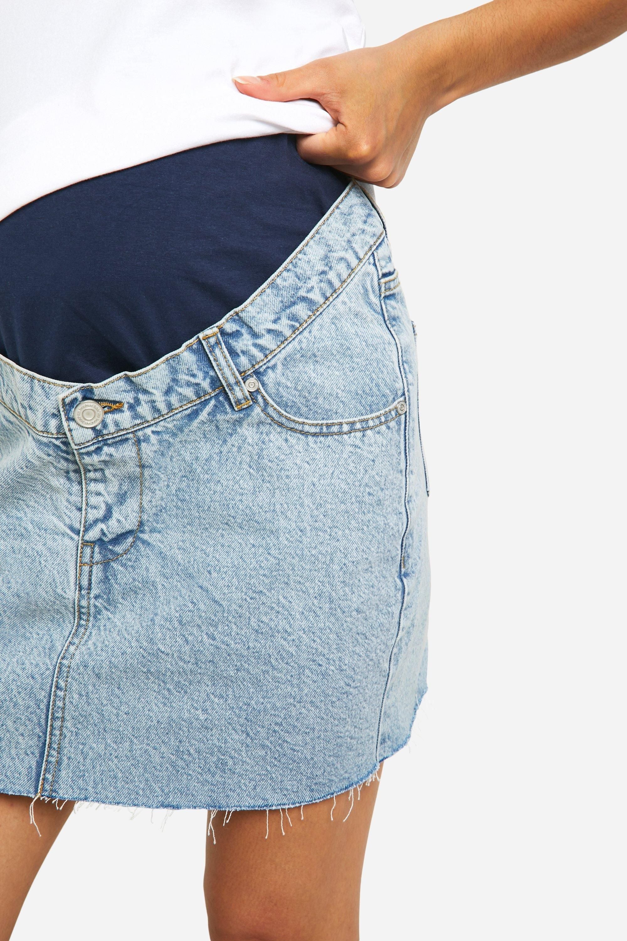 Maternity Raw Hem Denim Mini Skirt