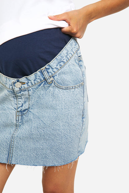 Maternity Raw Hem Denim Mini Skirt