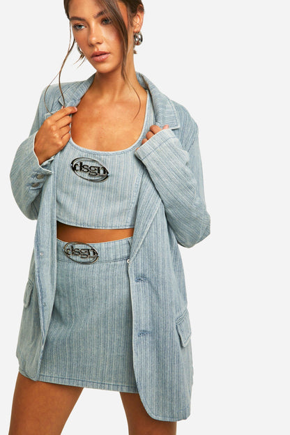 DSGN Studio Badge Vintage Tint Stripe Denim Crop Top