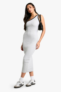 Contrast Binding One Shoulder Midaxi Dress