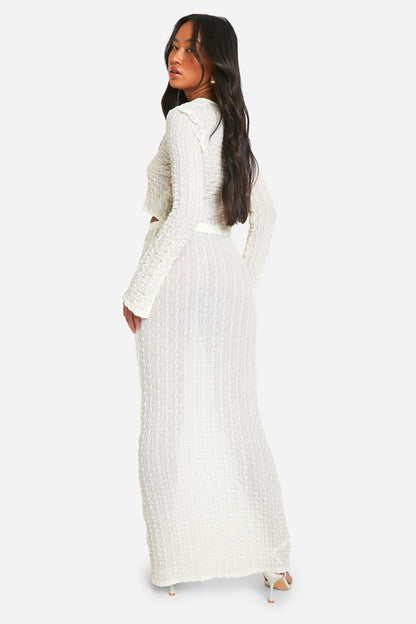 Sheer Textured Low Rise Maxi Skirt