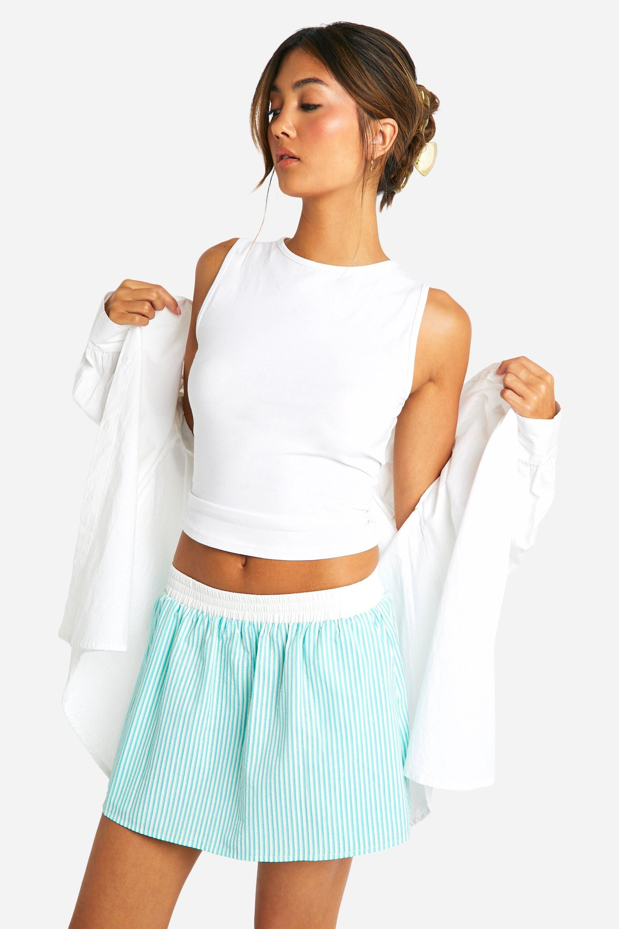 Contrast Waistband Striped Mini Skirt