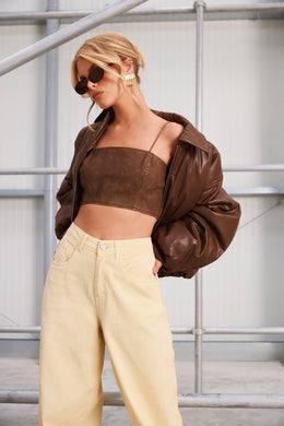 Washed Faux Leather Strappy Crop Top