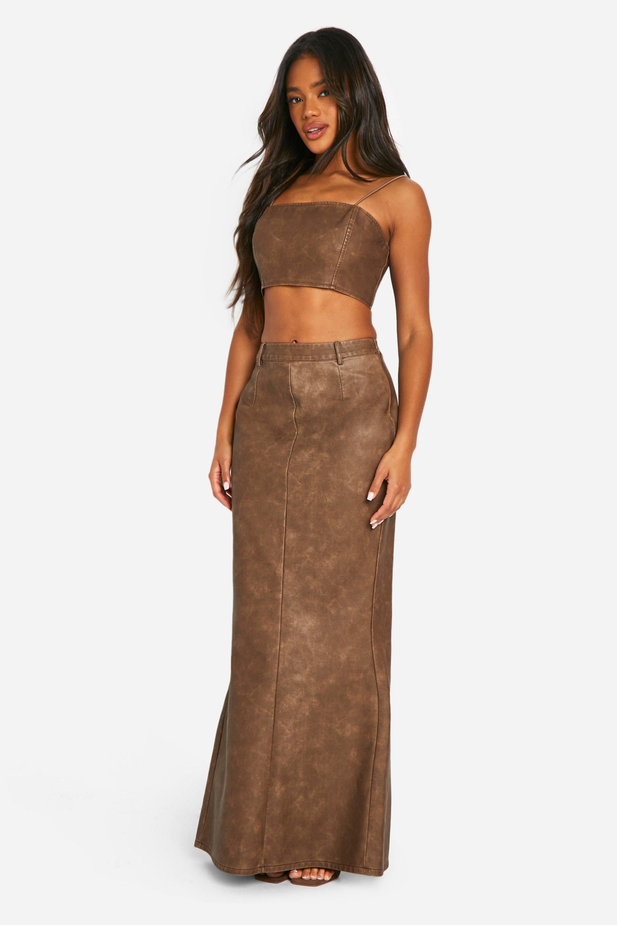 Washed Faux Leather Strappy Crop Top