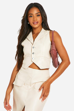 Faux Leather Button Down Waistcoat