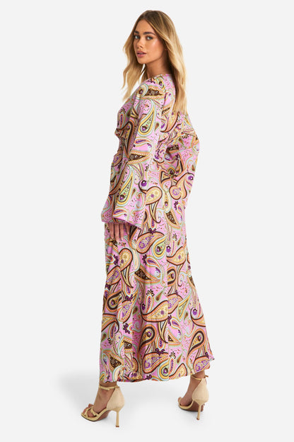 Paisley Print Flared Sleeve Crop & Maxi Skirt