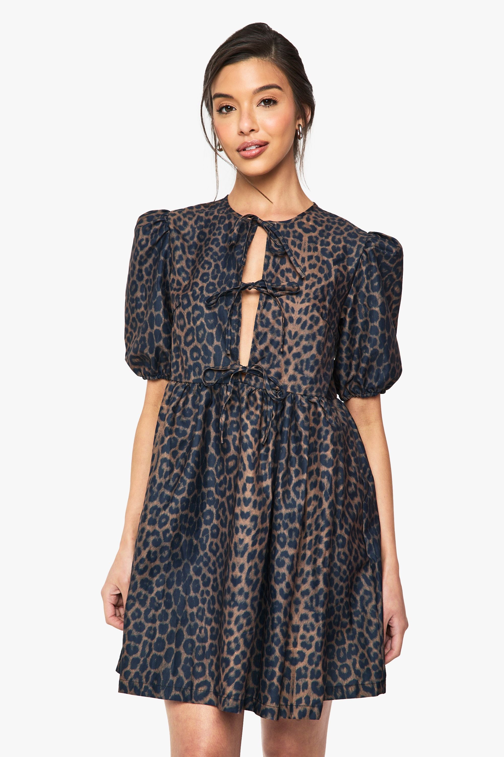 Leopard Tie Front Mini Dress