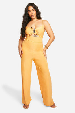 Plus Slinky Ruched Front Wide Leg Jumpsuit