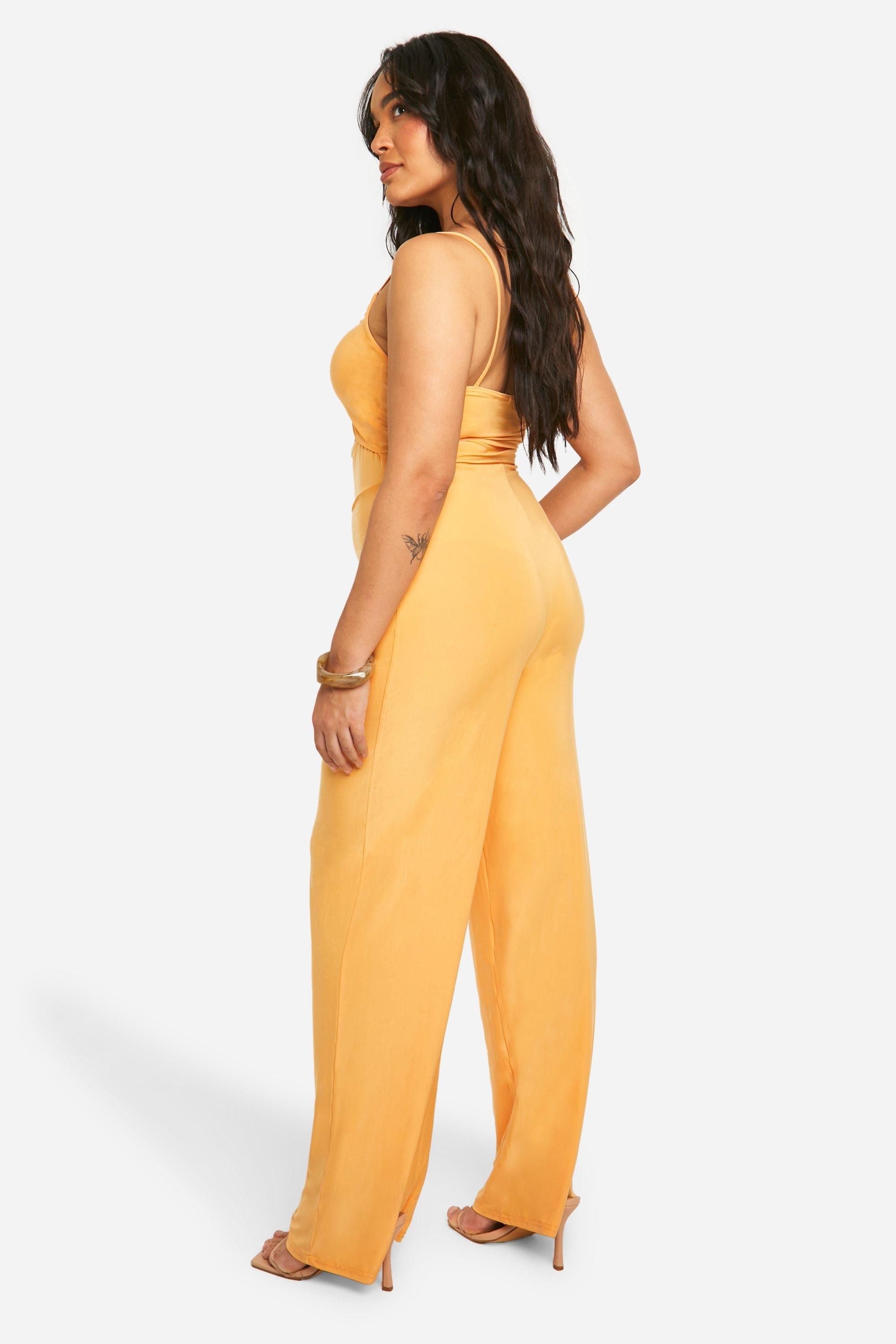 Plus Slinky Ruched Front Wide Leg Jumpsuit