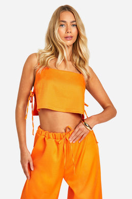 Textured Linen Look Tie Side Boxy Crop