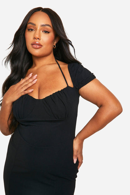 Plus Puff Sleeve Midi Dress
