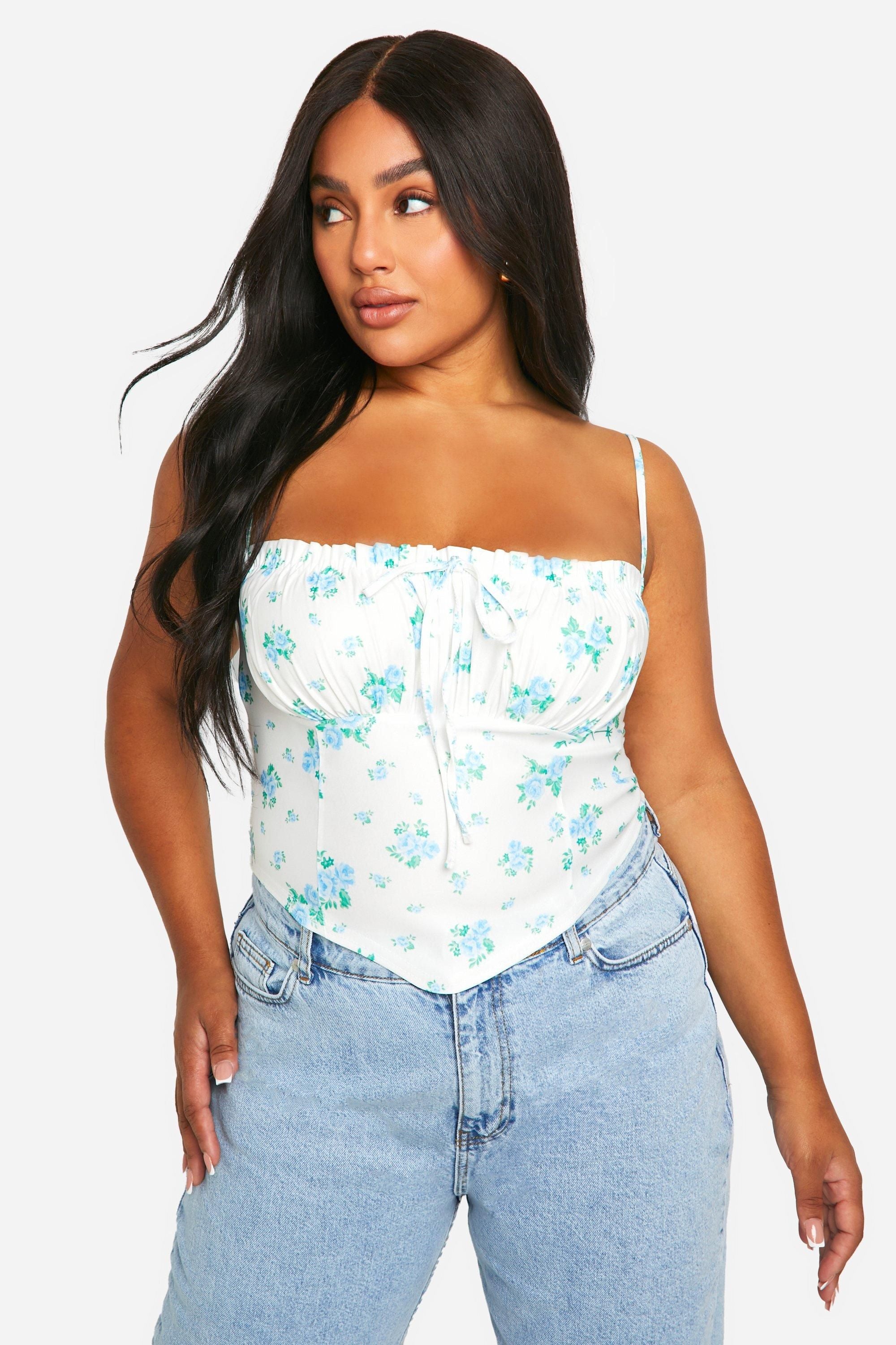 Plus Bengaline Ditsy Floral Milkmaid Corset Top
