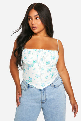 Plus Bengaline Ditsy Floral Milkmaid Corset Top