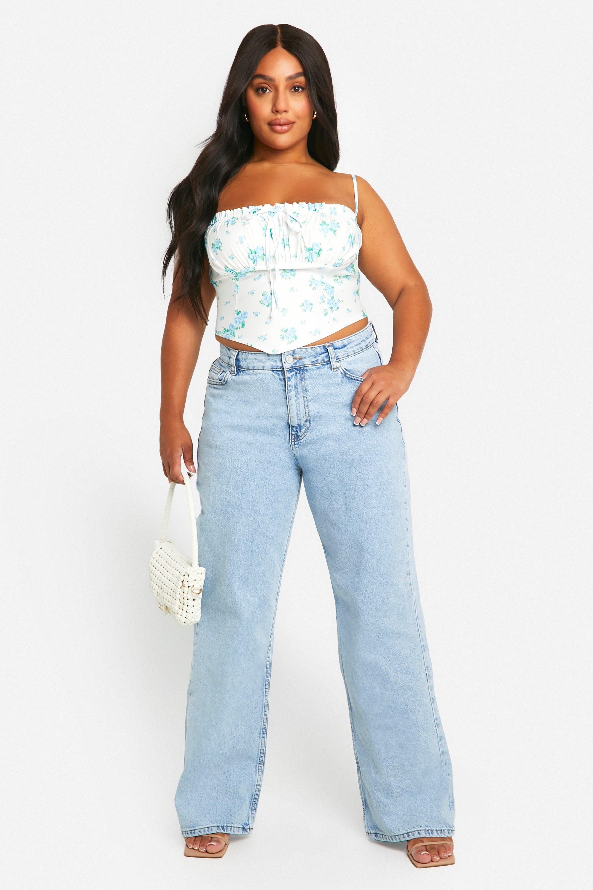 Plus Bengaline Ditsy Floral Milkmaid Corset Top