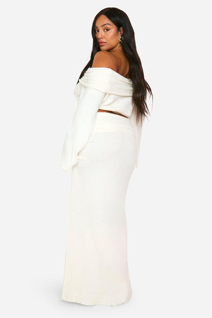 Plus Rib Edge Lace Up Knitted Maxi Skirt