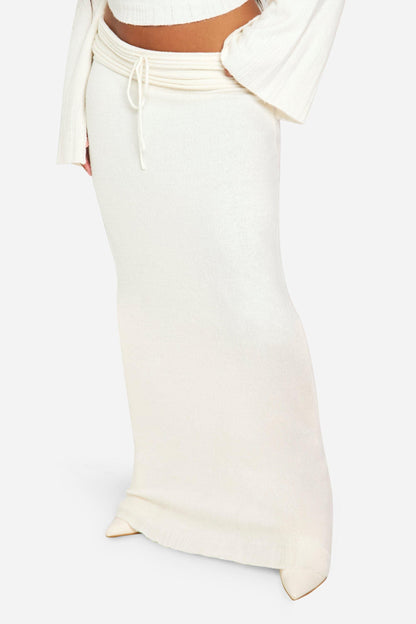 Plus Rib Edge Lace Up Knitted Maxi Skirt