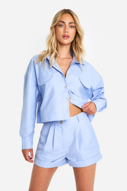 Pleat Detail Turn Hem Tailored Shorts