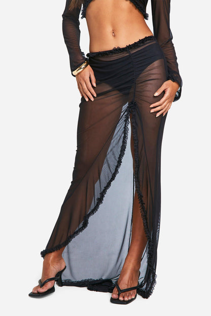Ruffle Mesh Maxi Skirt
