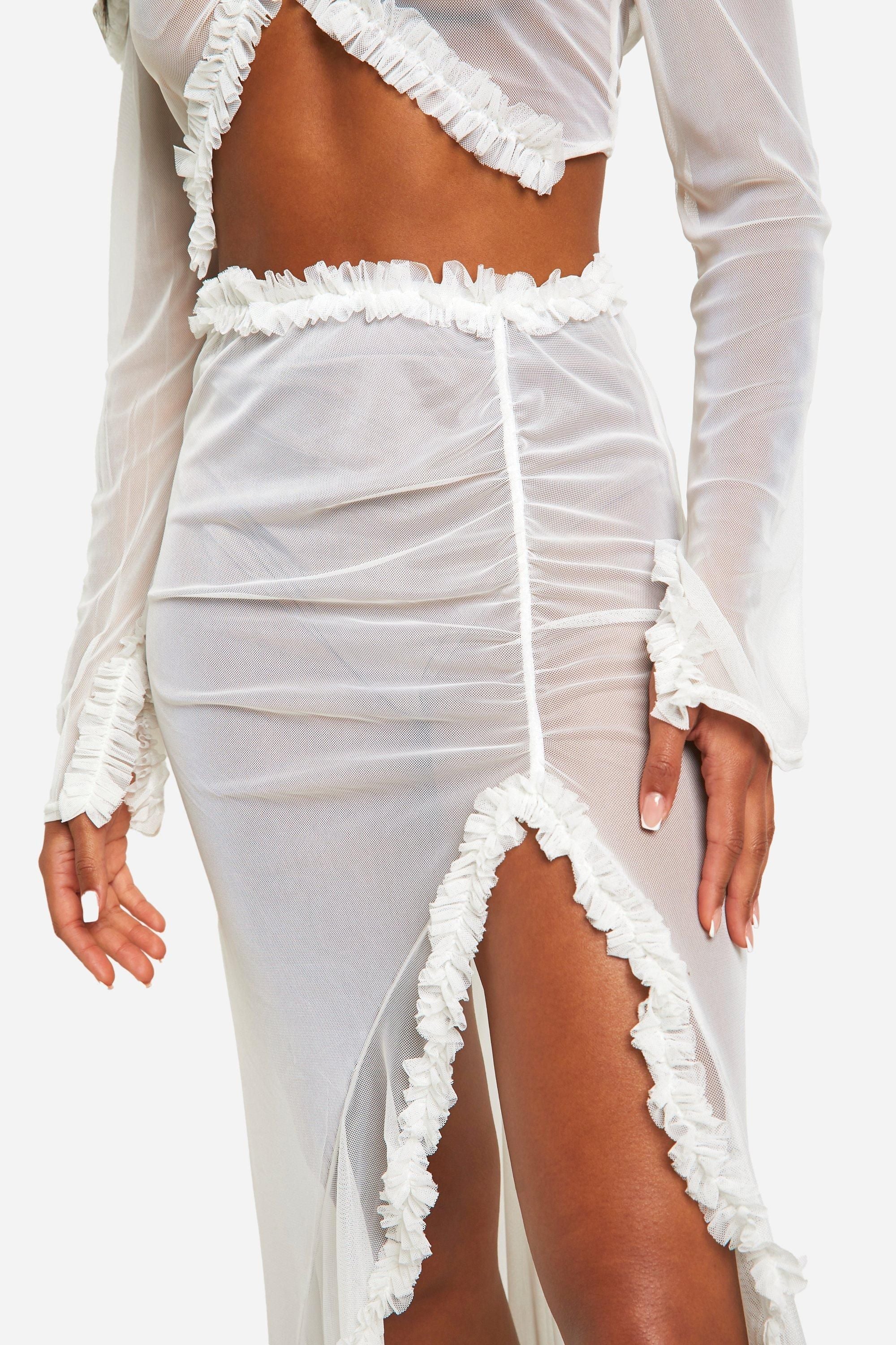 Ruffle Mesh Maxi Skirt